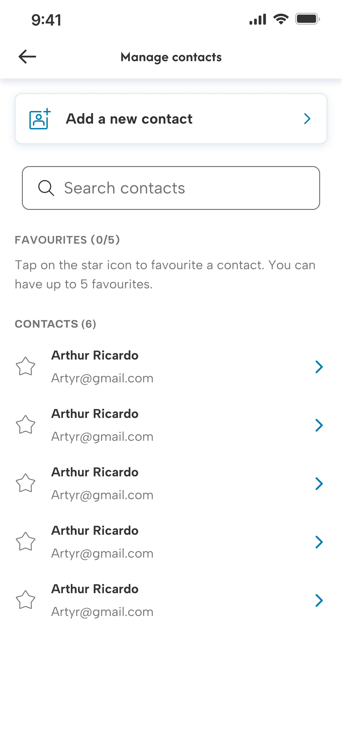 Contact list with no favourites