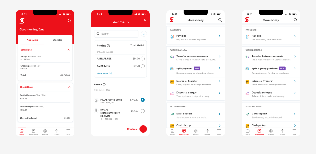 Different entry points into the feature in the Scotiabank app.