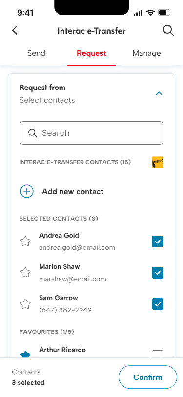 Select multiple contacts